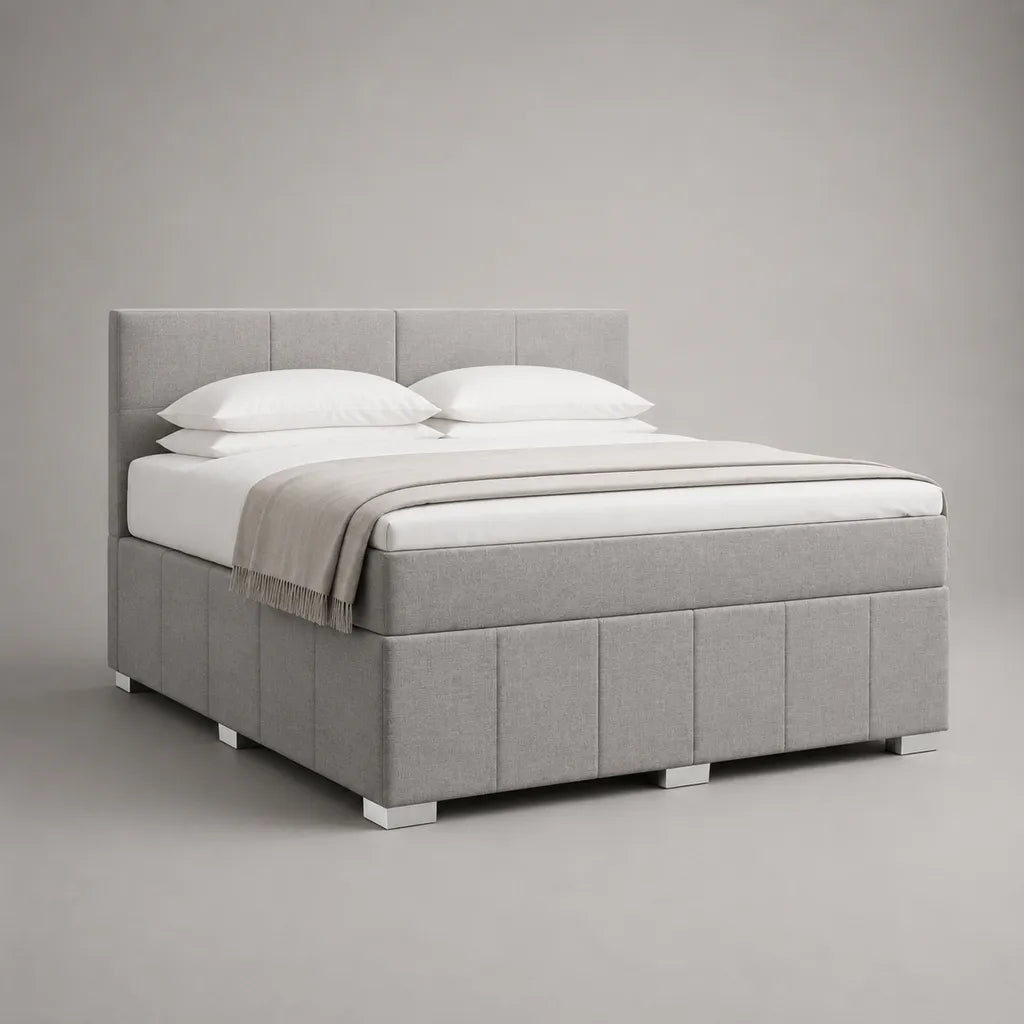 Boxspringbett Doppelbett mit Taschenfederkernmatratze und Polyesterbezug, Hellgrau, 188 x 212 x 120 cm, Liegefläche 180 x 200 cm