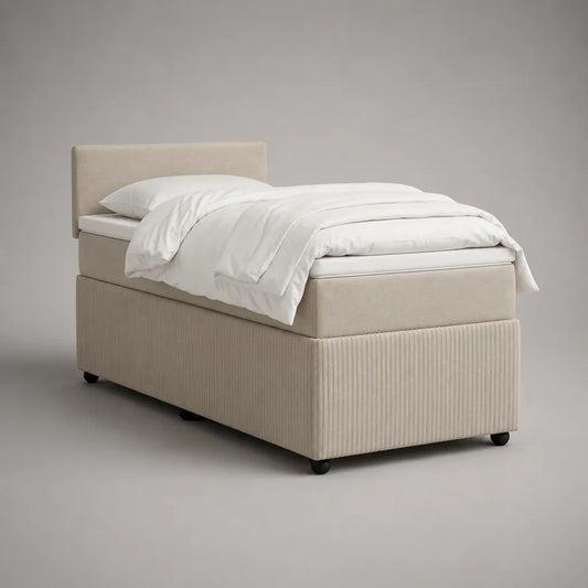 Boxspringbett 90 x 200 cm mit Matratze, Topper, Kopfteil und Polyester-Cordbezug, Beige