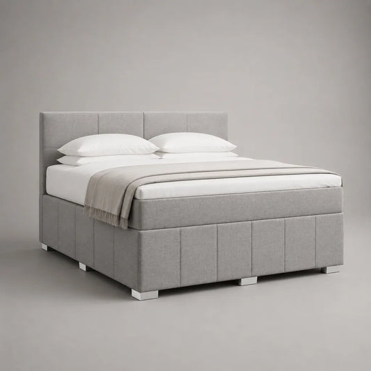 Boxspringbett Doppelbett mit Taschenfederkernmatratze und Polyesterbezug, Hellgrau, 188 x 212 x 120 cm, Liegefläche 180 x 200 cm