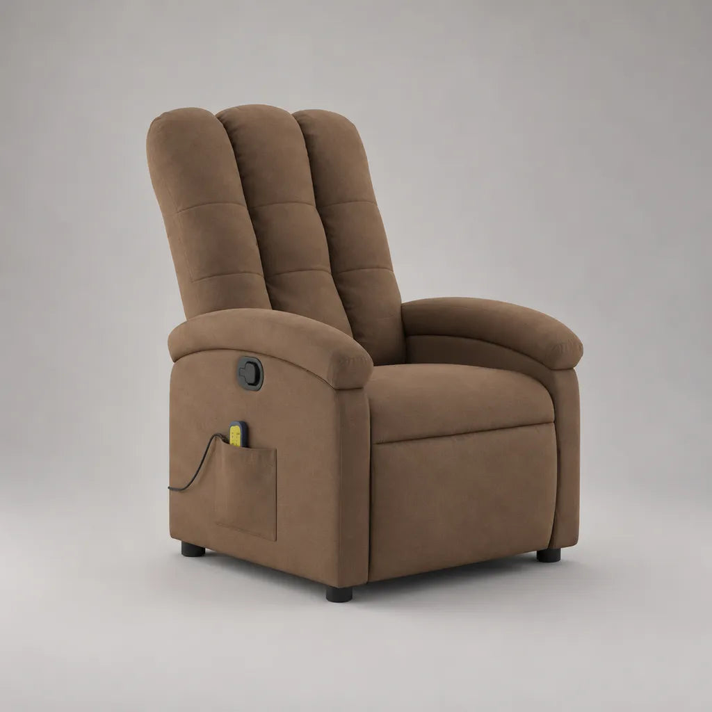 Massagesessel und Relaxsessel mit Liegefunktion, Polyester-Mikrofaser, Hochlehner, Braun, 76 × 90 × 105 cm