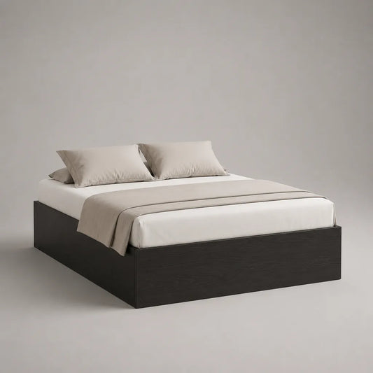 Bettgestell Doppelbett aus melaminbeschichteter Spanplatte, Schwarzbraun, 160 × 200 cm