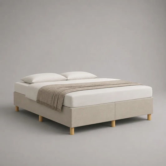 Polsterbett-Doppelbett mit Polyesterbezug ohne Kopfteil, Beige/Natur, Liegefläche 180 × 200 cm, Außenmaß 185 × 205 × 35 cm